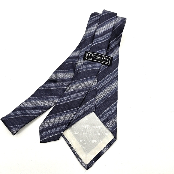 Christian Dior Vintage navy blue and white strip tie 100% silk - Picture 1 of 2